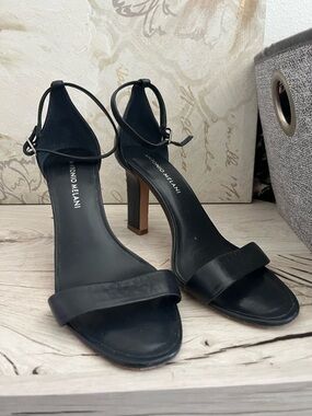 ANTONIO MELANI Navy blue Open-Toe Ankle-Strap Block Heels